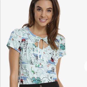 BoxLunch Disney Peter Pan Neverland Map Ribbon Tie Front Top (size: XS) NWT